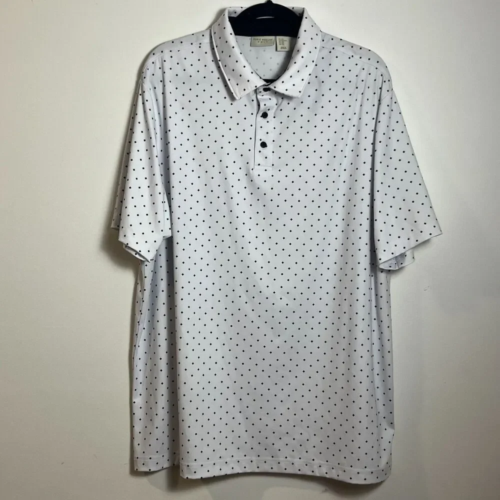 Rorie Whelan Golf Polo Shirt XXL White/Blk Diamond Dot Soft Stretch Lightweight - Picture 2 of 5